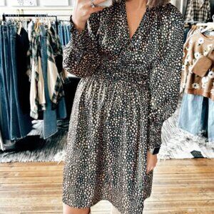 Mira Leopard Print Round Neck Long Sleeve Dress
